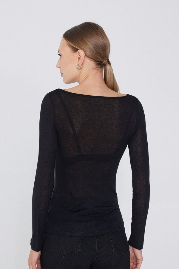 Tezenis Camiseta con Cuello de Barco de Viscosa y Lana Merino Tienda