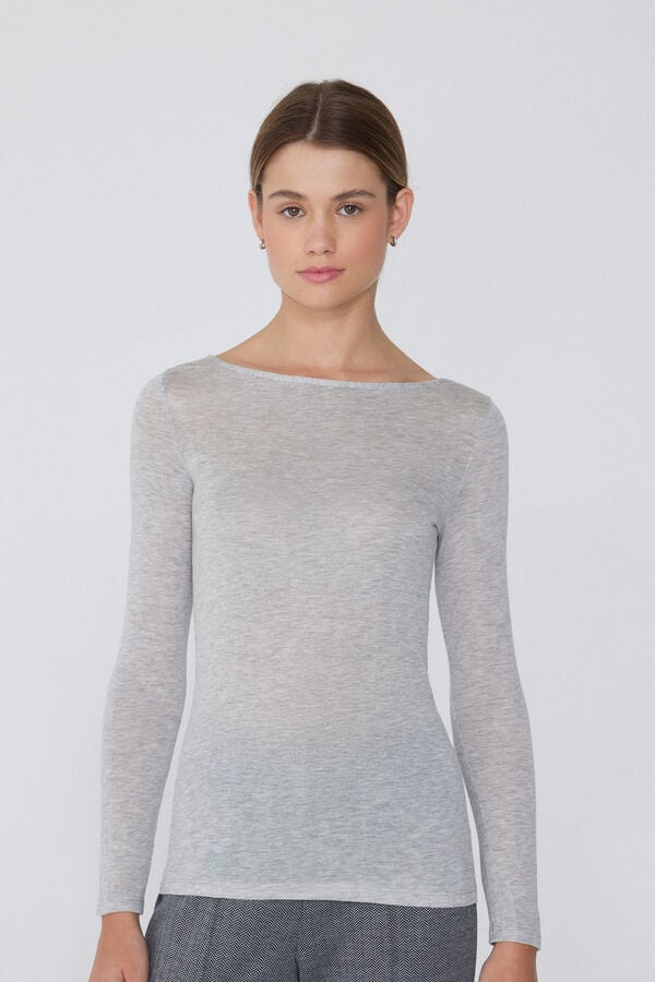Tezenis Camiseta con Cuello de Barco de Viscosa y Lana Merino