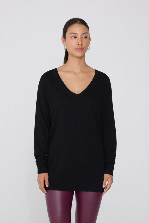 Tezenis Jersey Abrigado Manga Larga con Lana Escote Pico Rebajas top