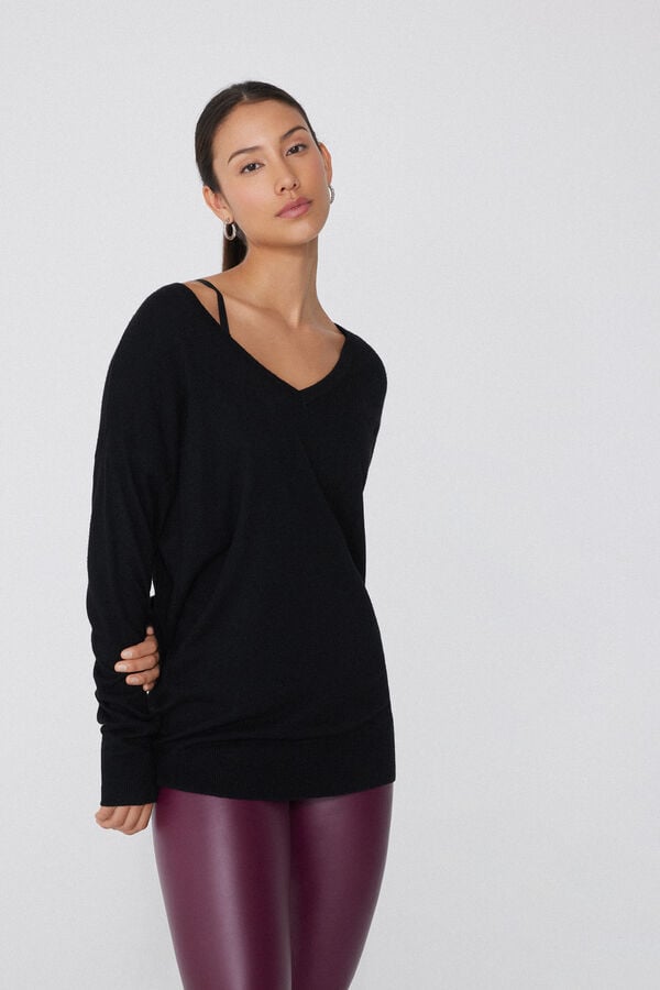 Tezenis Jersey Abrigado Manga Larga con Lana Escote Pico Rebajas top