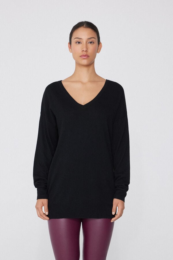 Tezenis Jersey Abrigado Manga Larga con Lana Escote Pico Rebajas top