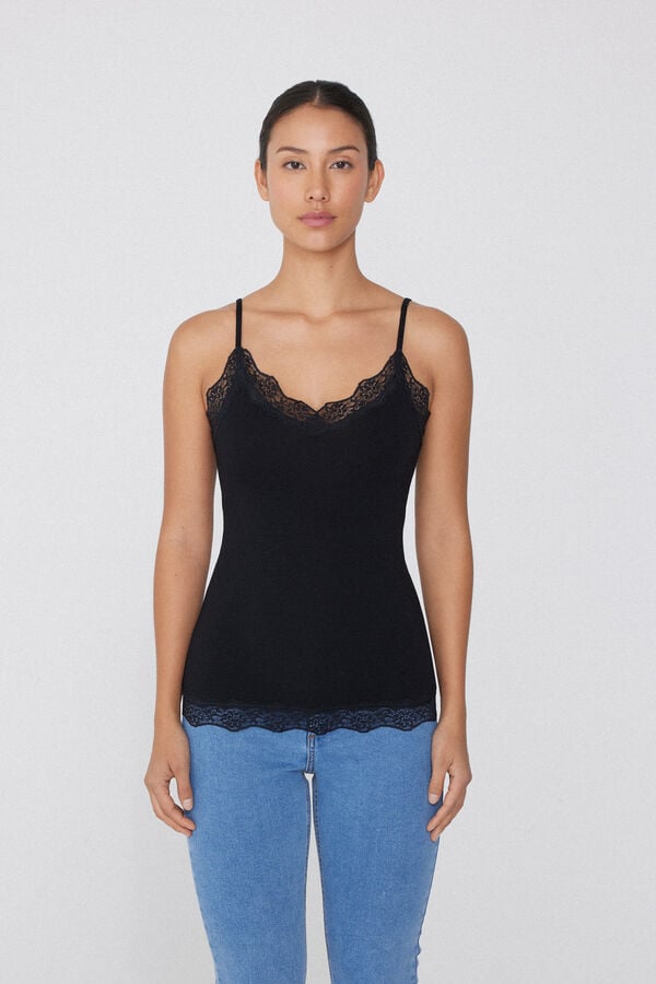 Tezenis Camiseta Tirantes Finos Escote Pico Viscosa Encaje Envío gratis