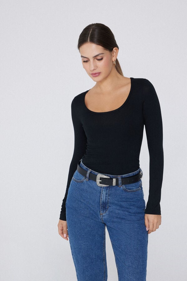 Tezenis Camiseta de Manga Larga de Viscosa con Escote Redondo Amplio COMPRAR AHORA