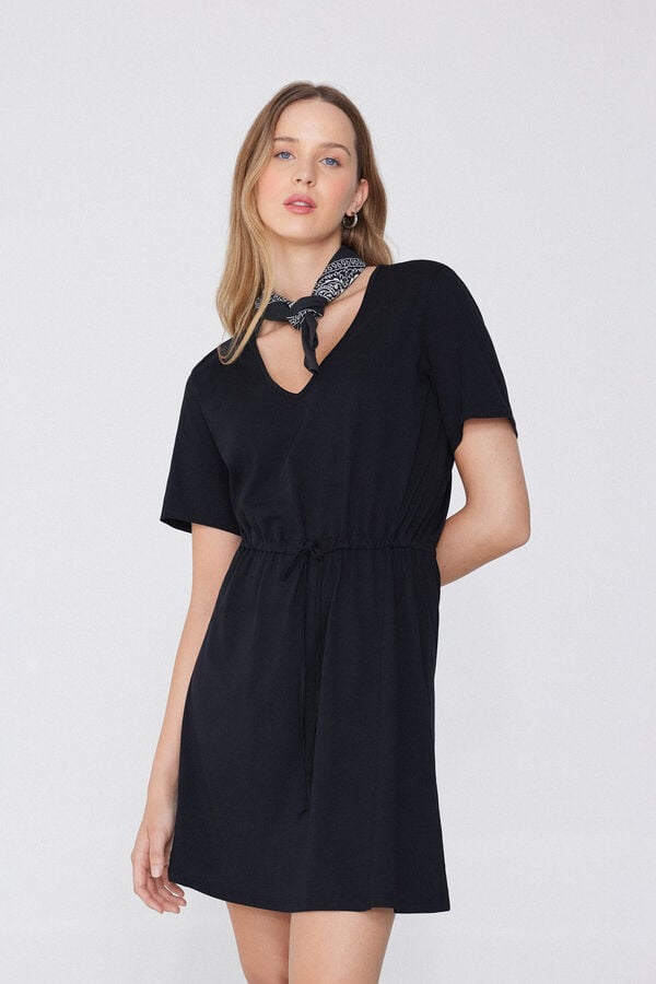 Tezenis Vestido Corto de Manga Corta de Algodón con Escote Pico Precios de Black Friday
