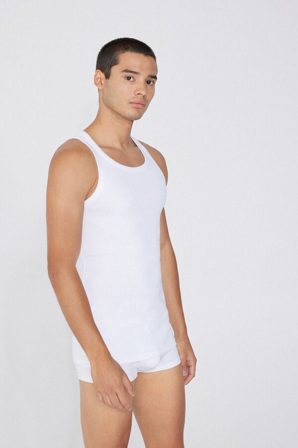 Tezenis Camiseta de Tirantes Canalé Tirantes Anchos Algodón Hombre Tienda de fábrica