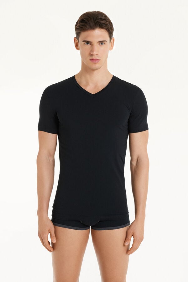 Tezenis Camiseta Escote Pico Algodón Elástico